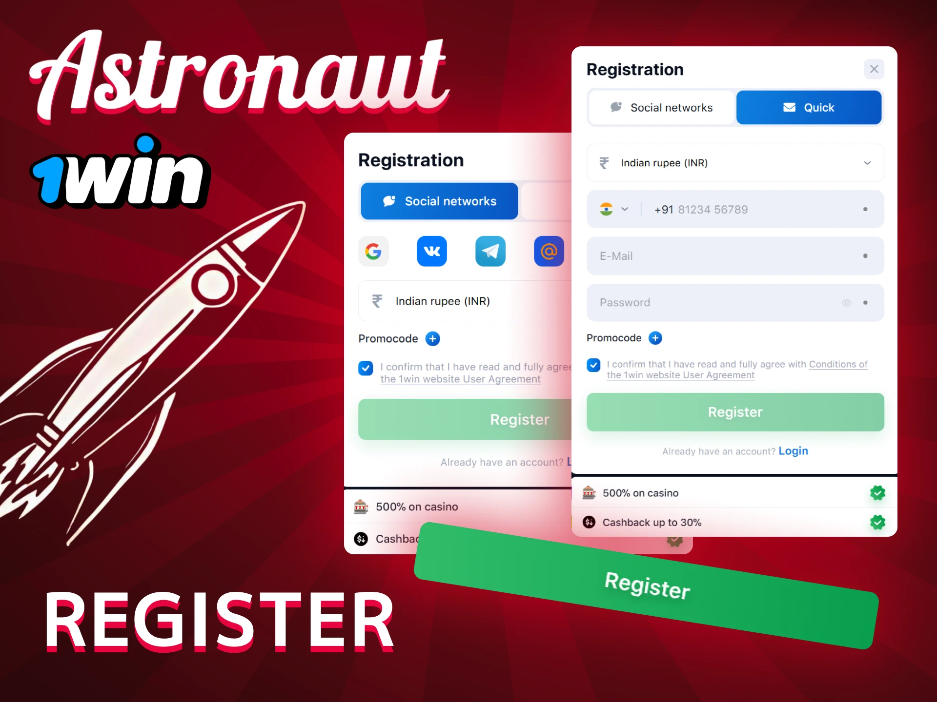 How to Register on 1win for Astronaut Game